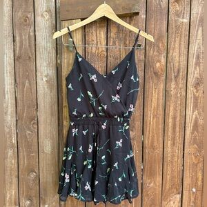 Row A Black Flounce Ditsy Floral Print Sleeveless Romper